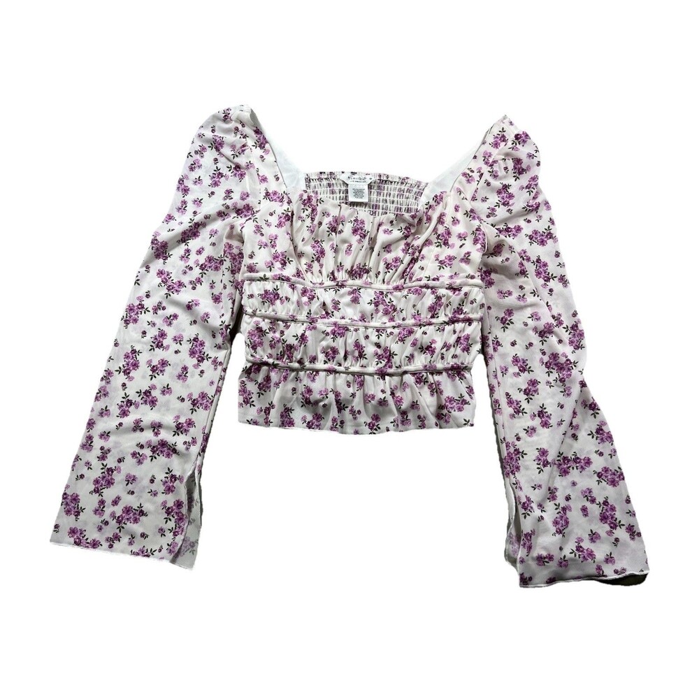 Kirious Floral Crop Top Womens Small Puff Sleeve‎ Cottagecore Smocked Back
